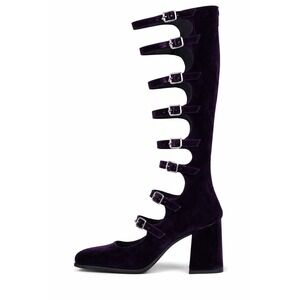 Jeffrey Campbell 9.5 Monsieur Black Velvet kneehigh gladiator MaryJane Heel Boot